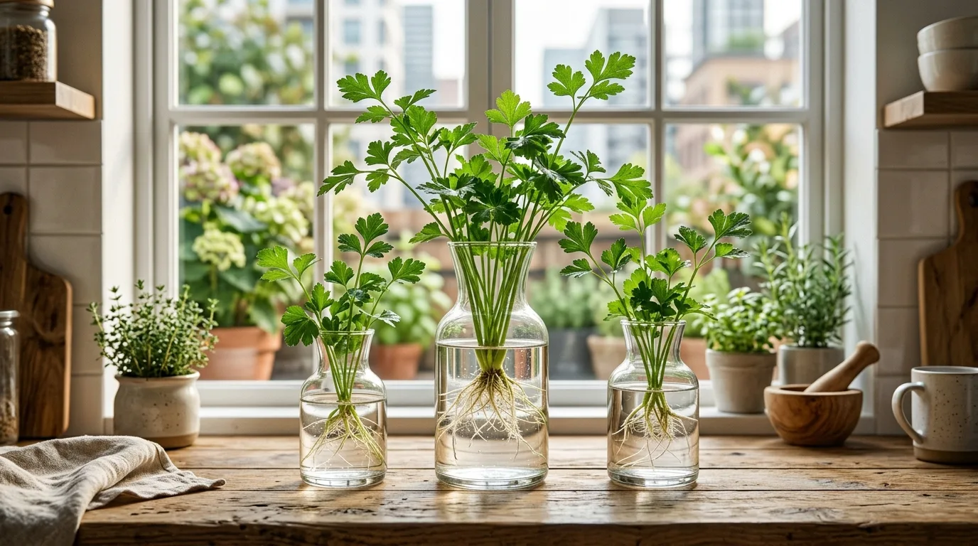 Parsley in Transparent Vases